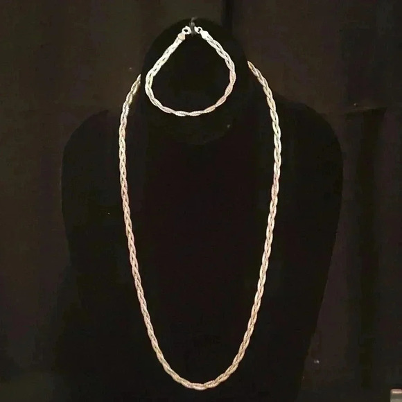 Braided Sterling Silver Necklace Bracelet set - Picture 1 of 3